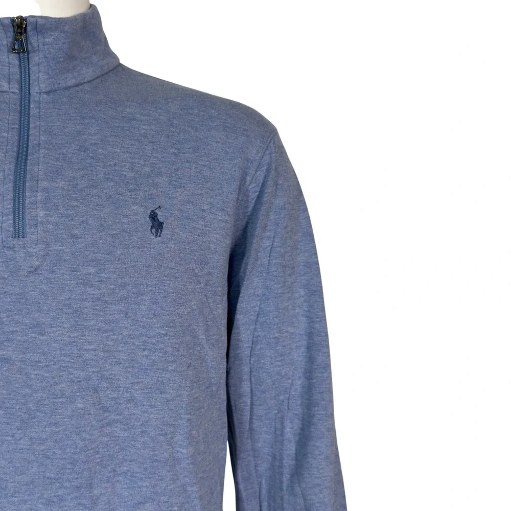 Polo Ralph Lauren Quarter Zip Pullover Mens Large Blue Excellent‎ Heathered Knit